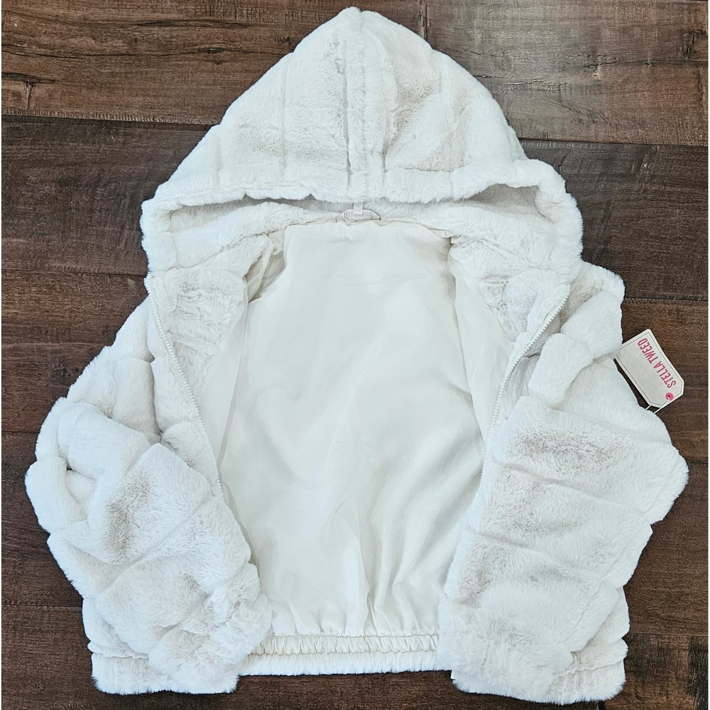 Y2K Inspired Bomber Faux Fur Hooded Jacket Ribbed NWT Apres Ski Chic small - Picture 11 of 13